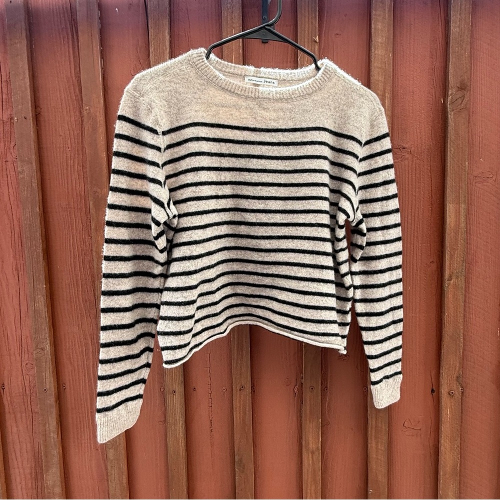 Reformation Jeans Cashmere Tan & Black Stripe Sweater Small Women